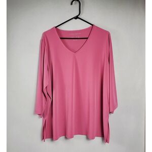 Susan Graver Modern Essentials Pink V Neck 3/4 Sleeve Tunic Top Plus Size 2XP